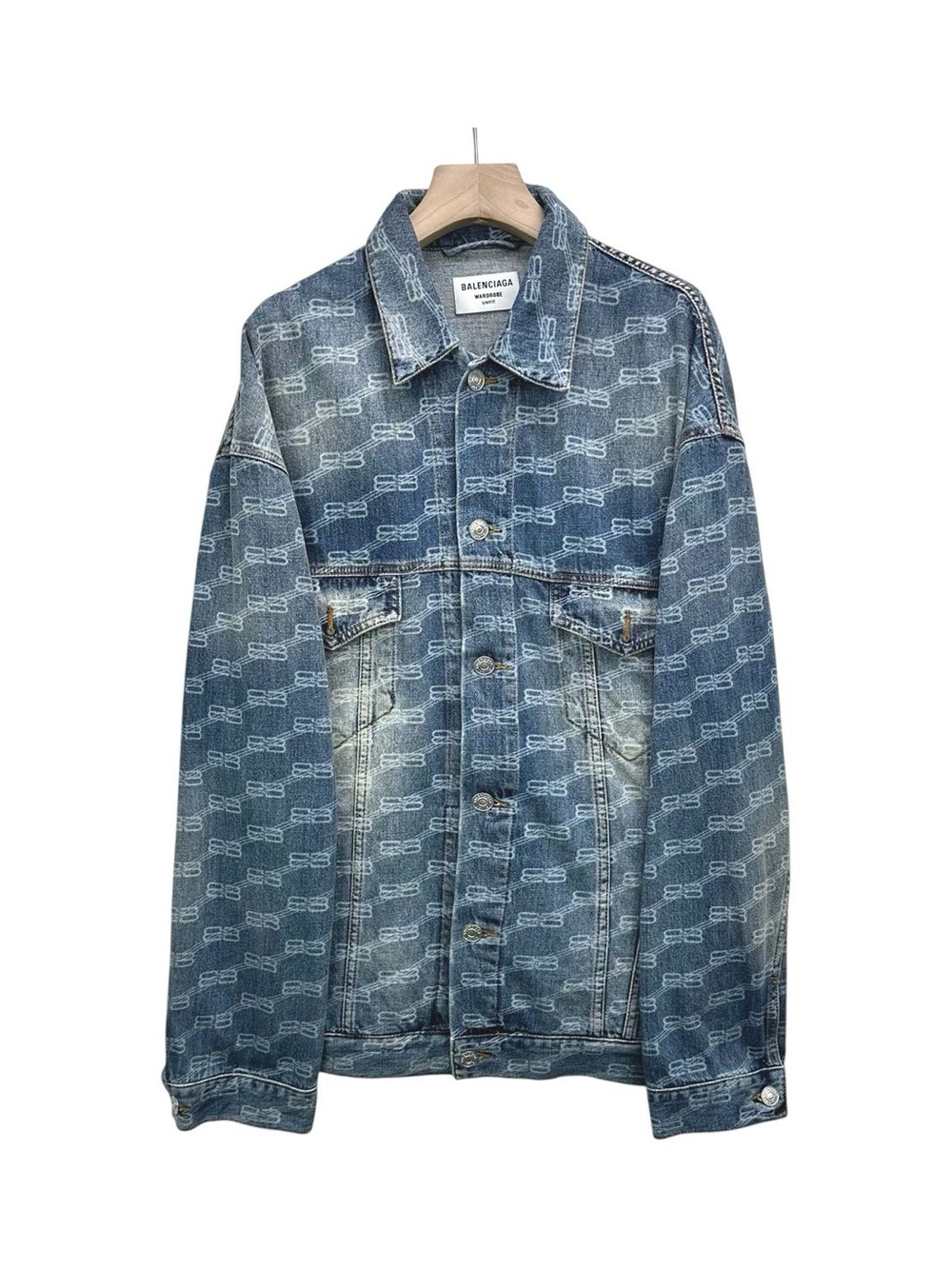 Balenciaga Silver-Button Denim Jacket - Blue